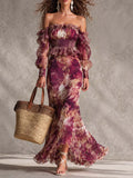 Aurora Vestido Maxi de Gasa Rosa con Hombros Descubiertos Precio rebajado