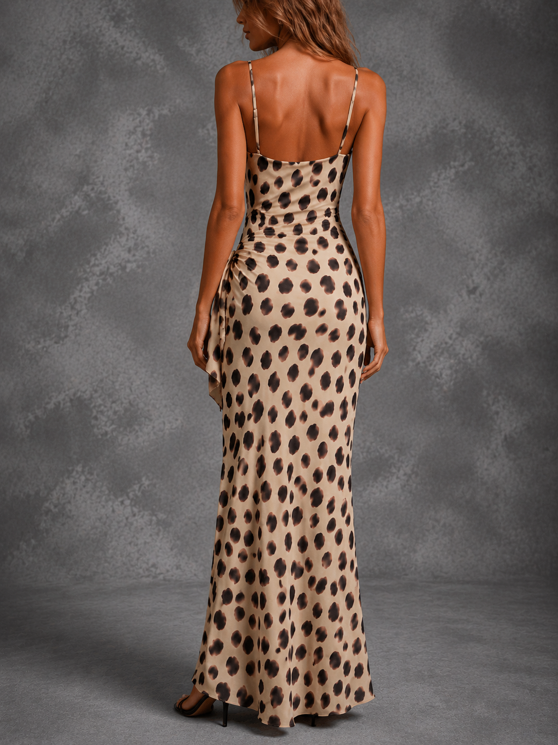 Leandra Vestido Maxi Animal Print con Fruncido Ajustable