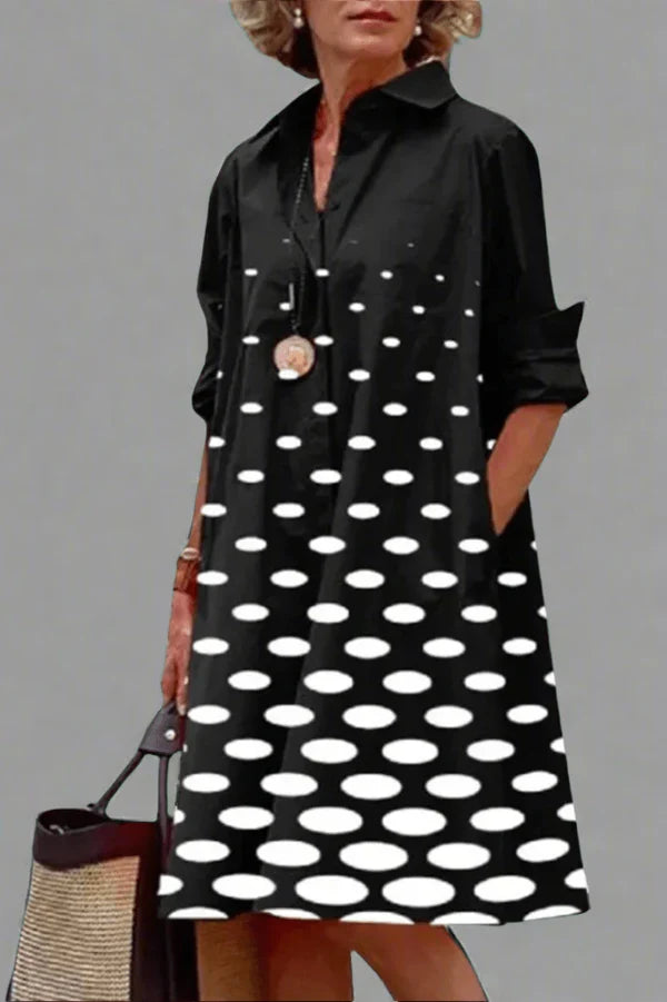 Vestido Midi Camisero Gradiente Blanco y Negro
