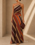 Adriana Vestido Maxi Asimétrico con Estampado de Rayas