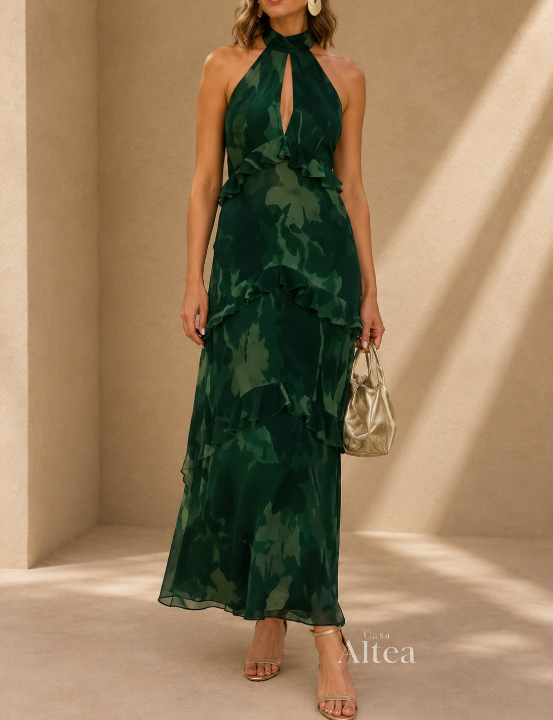 Aitana Vestido Maxi Halter con Volantes