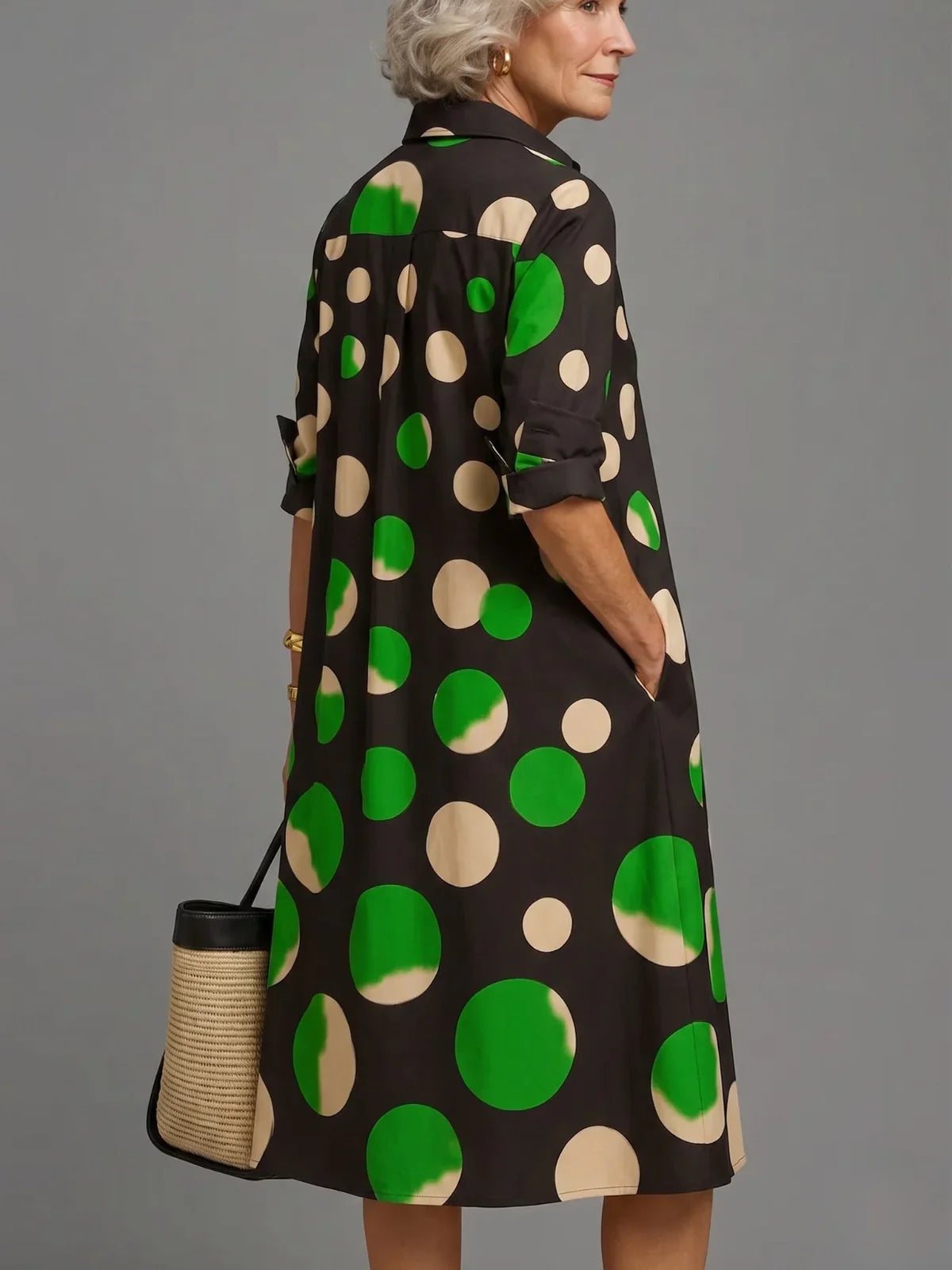 Vestido Midi Camisero de Lunares