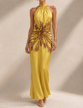Solène Vestido Maxi Halter Estampado con Acabado Satinado