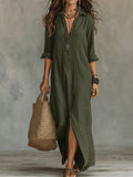 Vestido Largo Negro Holgado con Botones