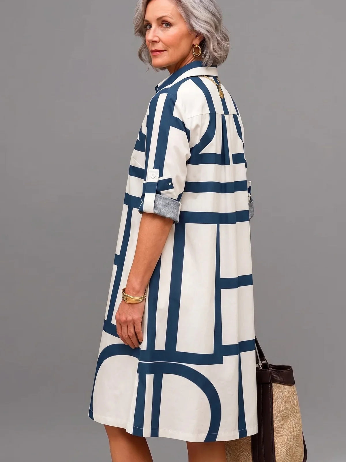 Vestido Midi Camisero Geométrico