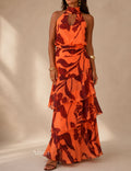 Amélie Vestido Maxi Halter Floral con Falda de Volantes