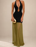 Nerea Vestido Maxi Halter con Detalles en Contraste