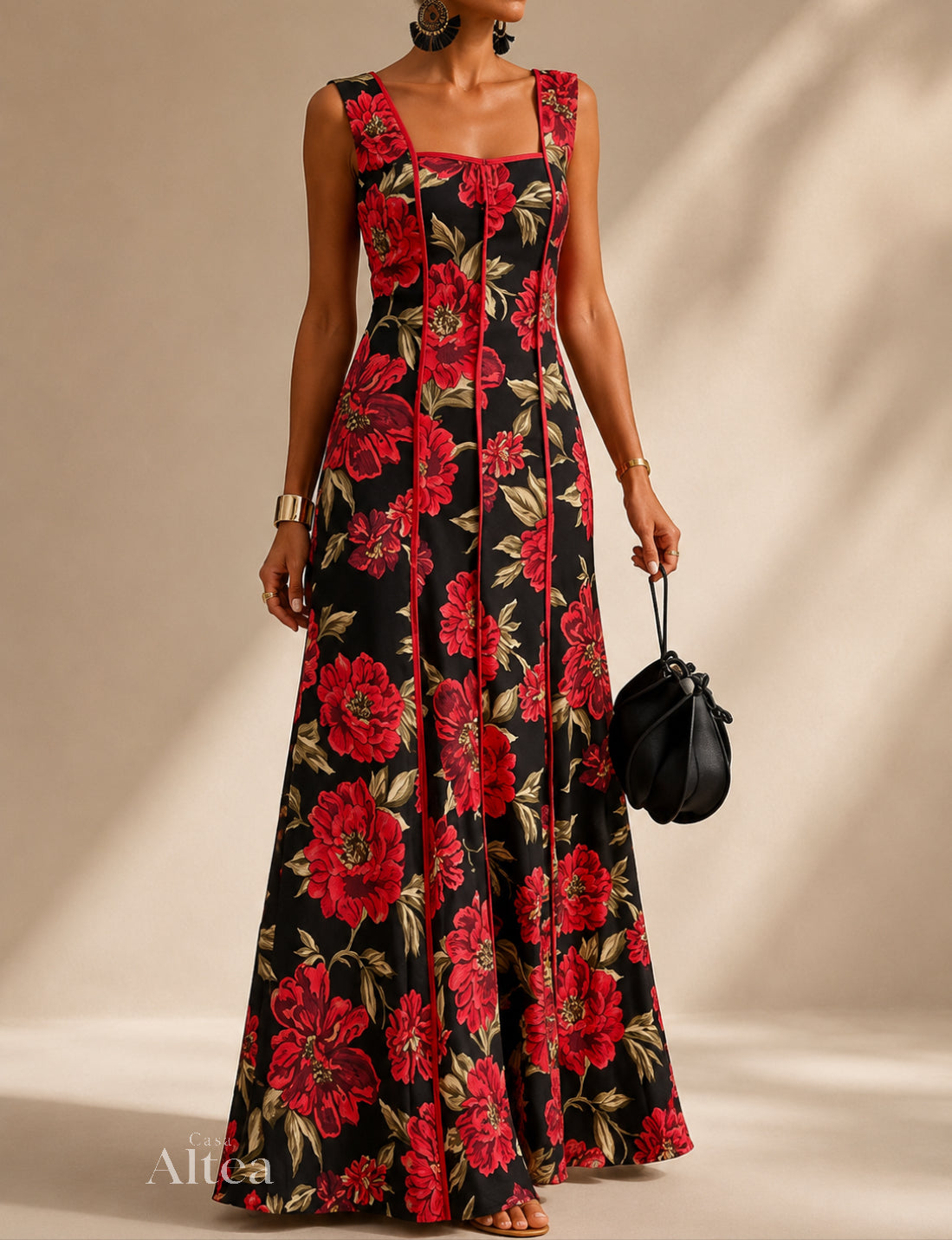 Valeria Vestido Maxi Floral con Escote Cuadrado