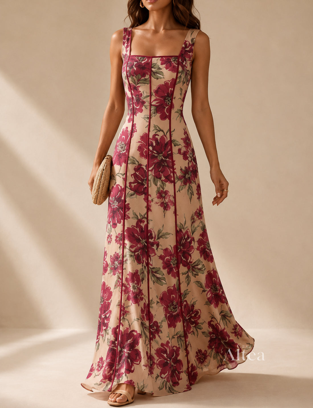 Valeria Vestido Maxi Floral con Escote Cuadrado