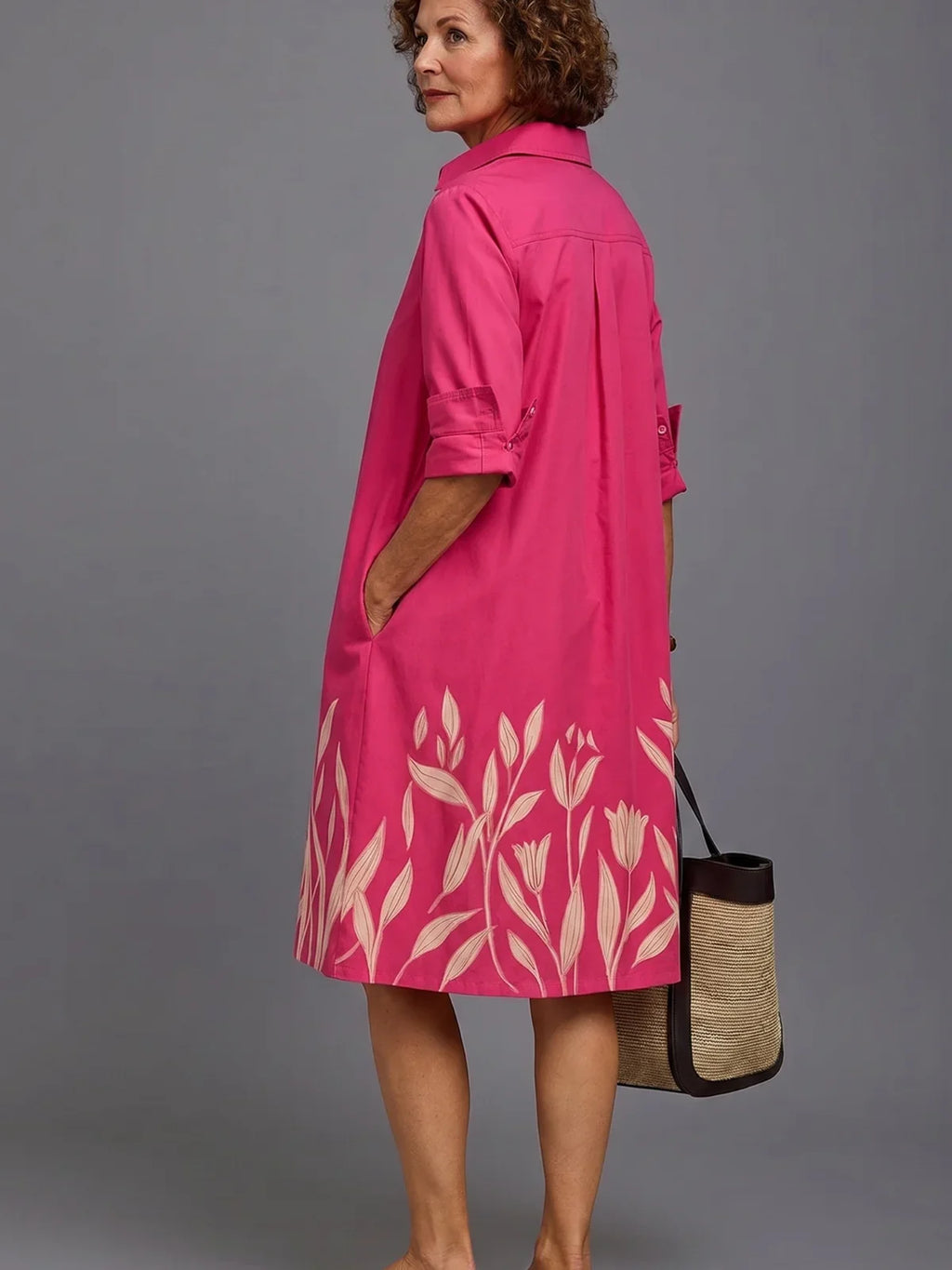 Vestido Midi Camisero Floral Rosa