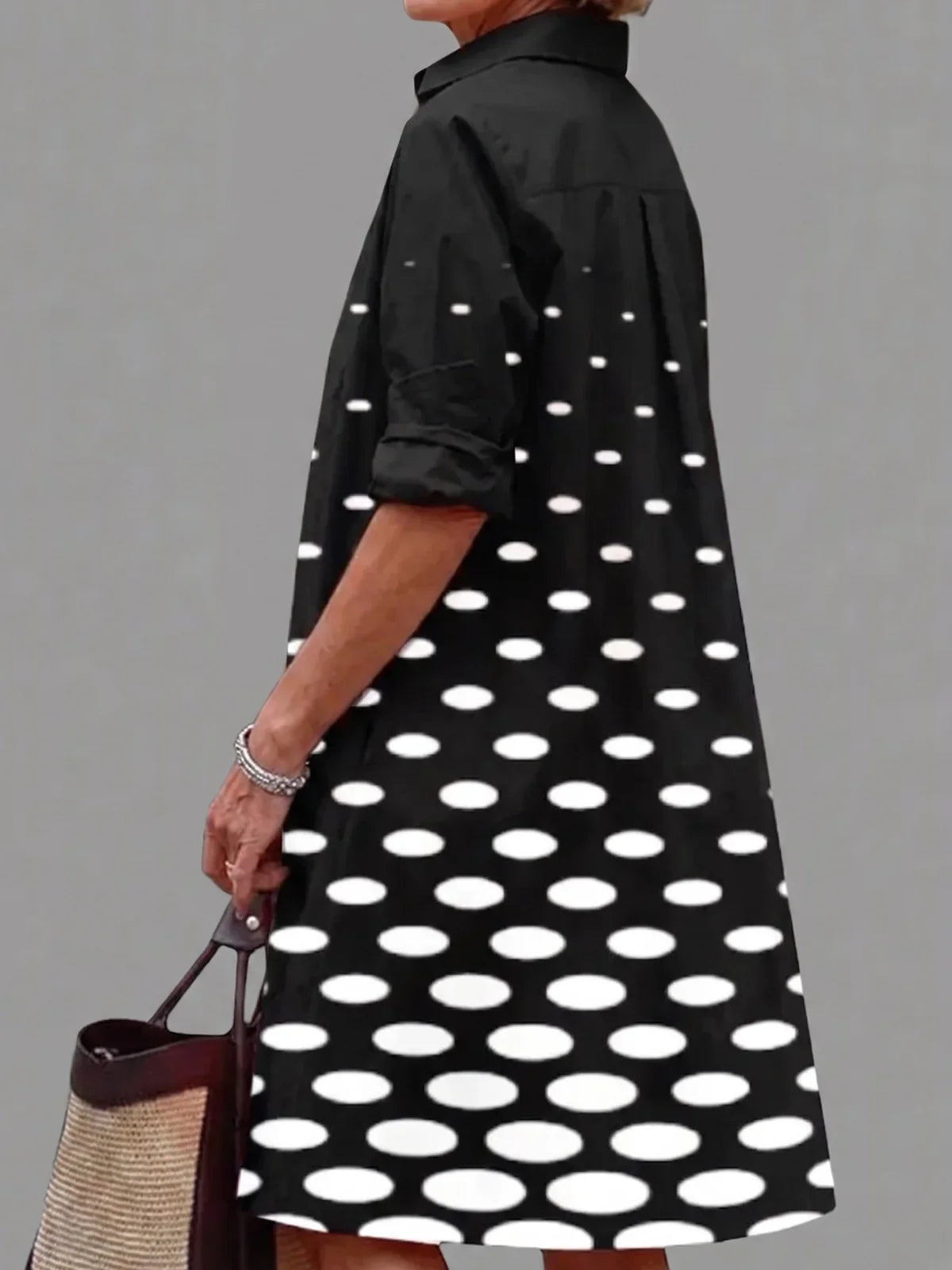 Vestido Midi Camisero Gradiente Blanco y Negro