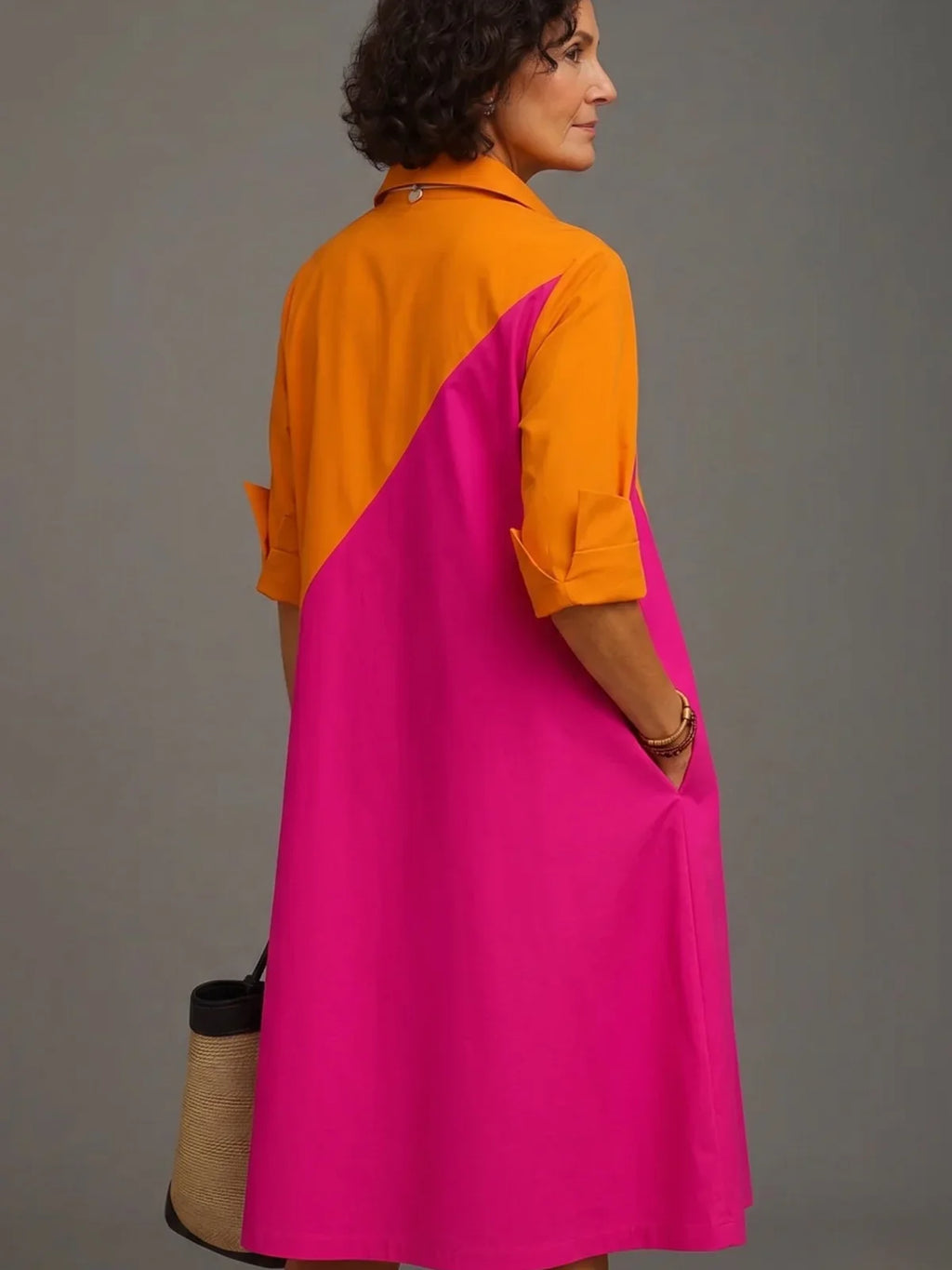 Vestido Midi Camisero Bicolor