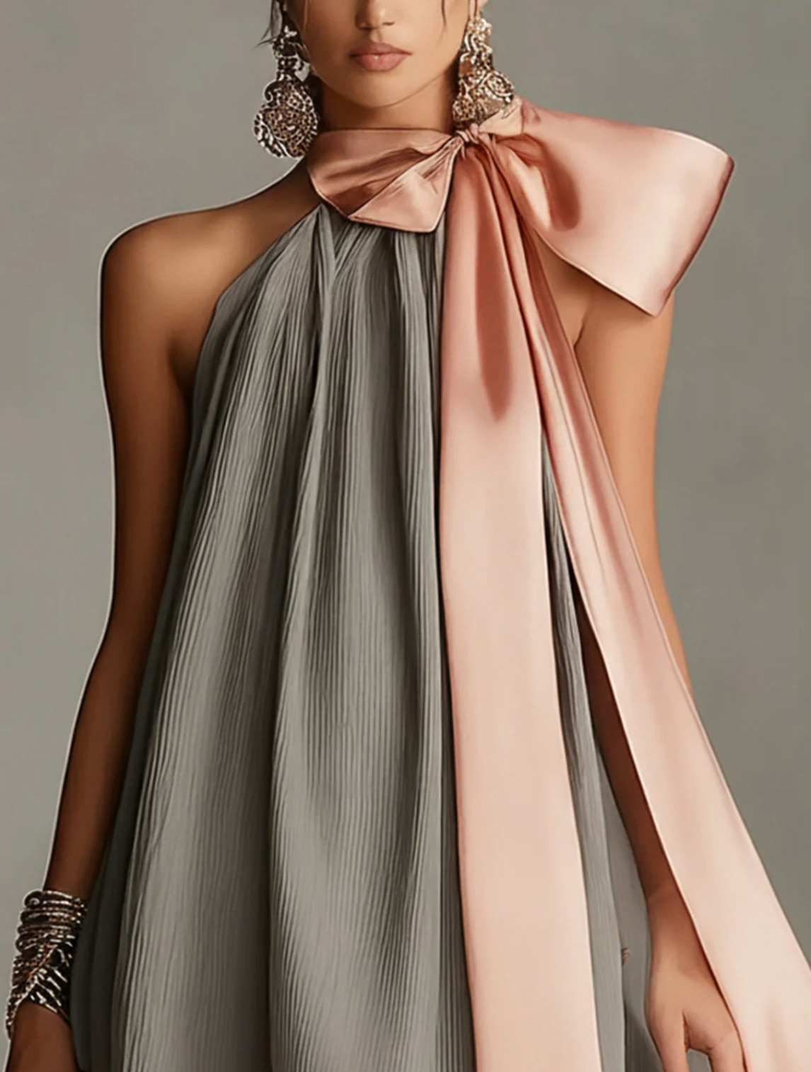 Azahara | Mini vestido de satén con lazo rosa y encaje