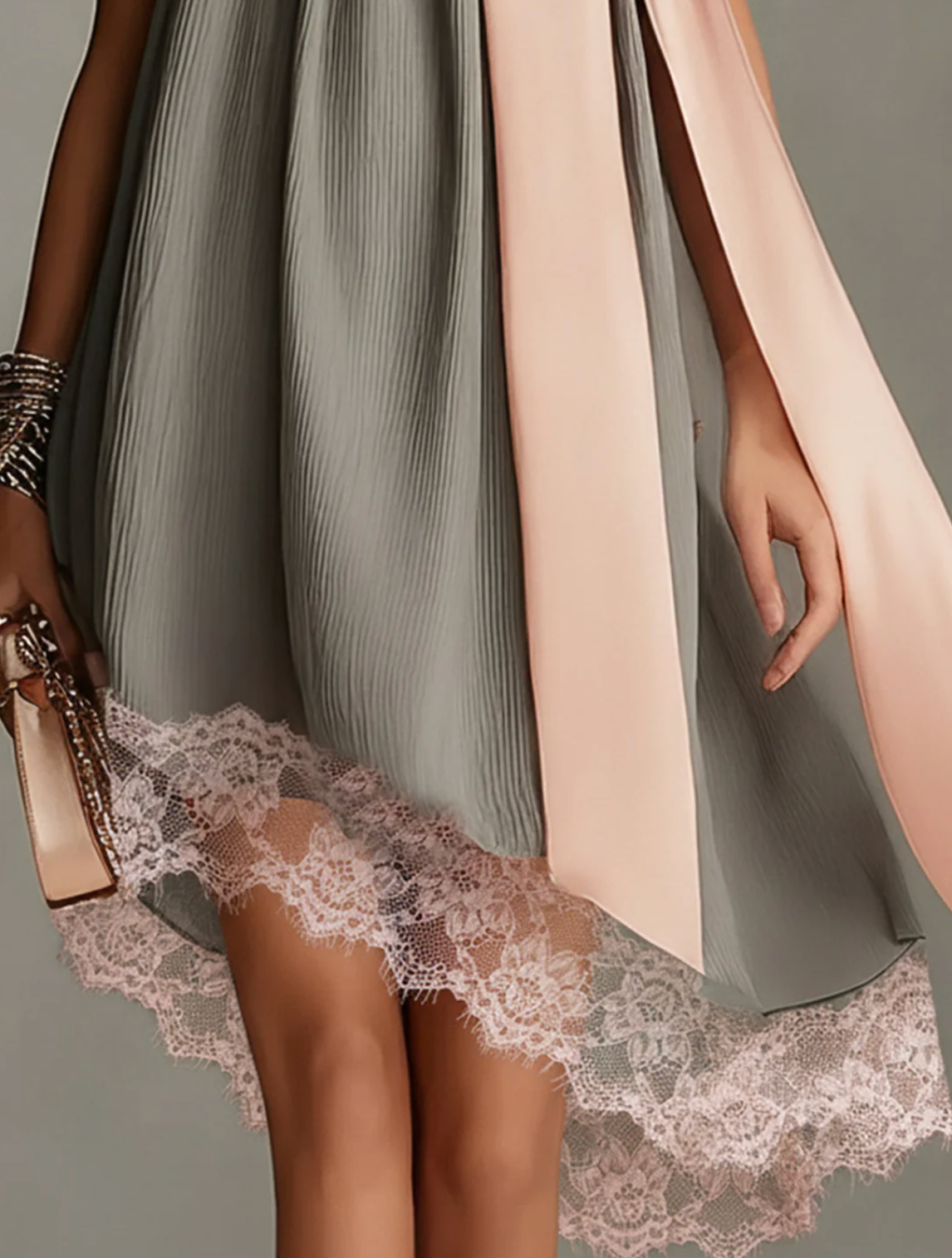 Azahara | Mini vestido de satén con lazo rosa y encaje