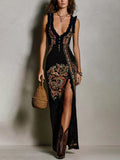 Olivia Vestido Estampado de Estilo Bohemio con Escote en V Profundo y Abertura Lateral