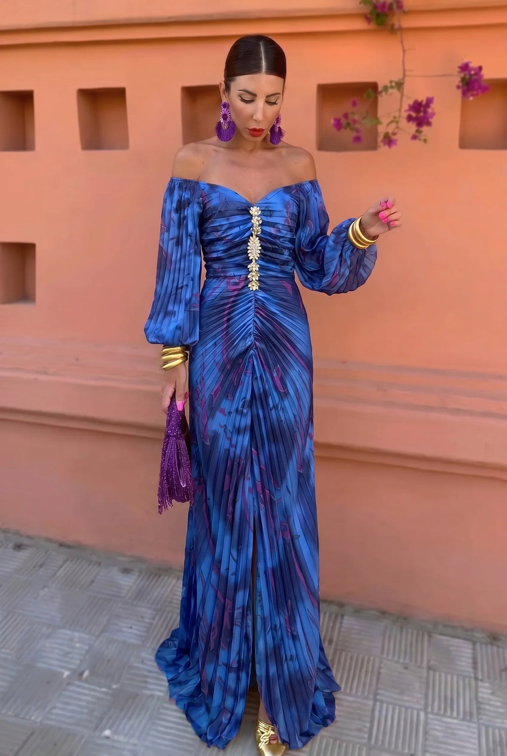 Aitana Vestido Maxi Estampado con Fruncido Central