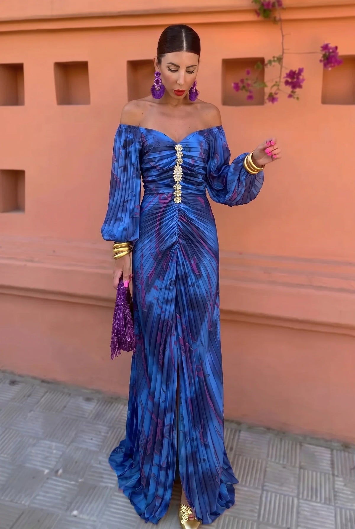 Aitana Vestido Maxi Estampado con Fruncido Central