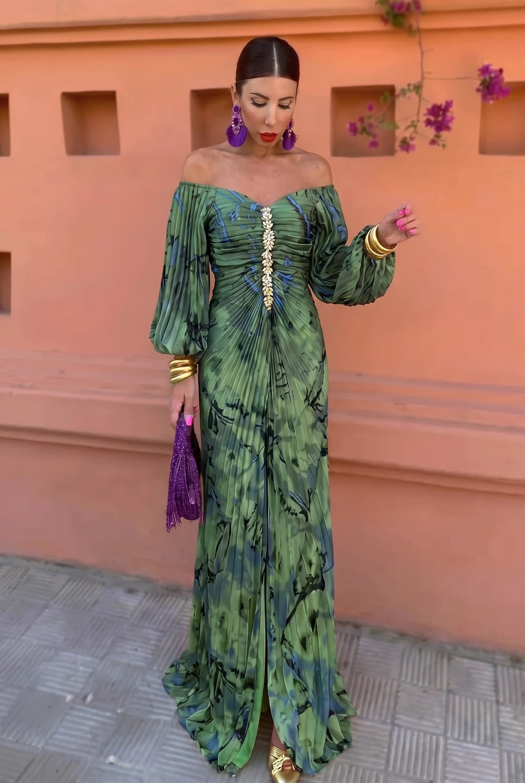 Aitana Vestido Maxi Estampado con Fruncido Central