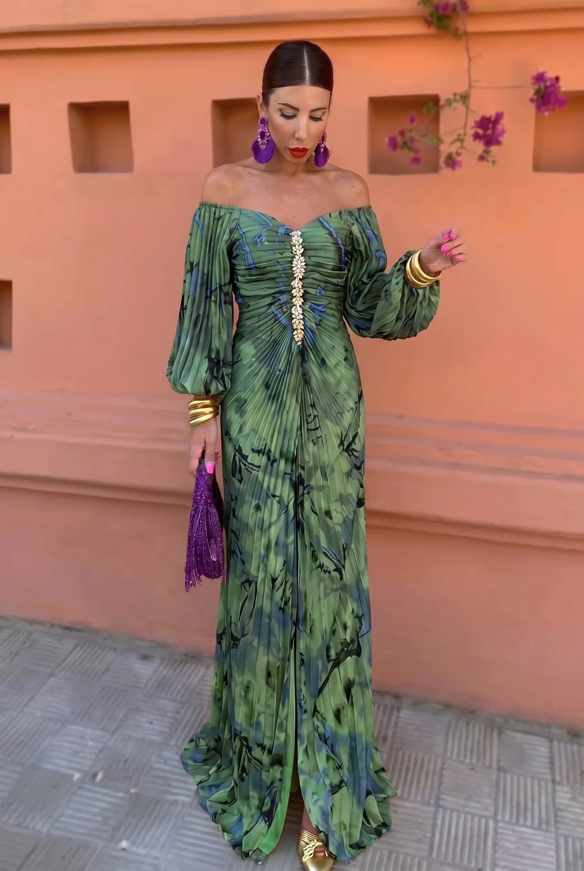 Aitana Vestido Maxi Estampado con Fruncido Central