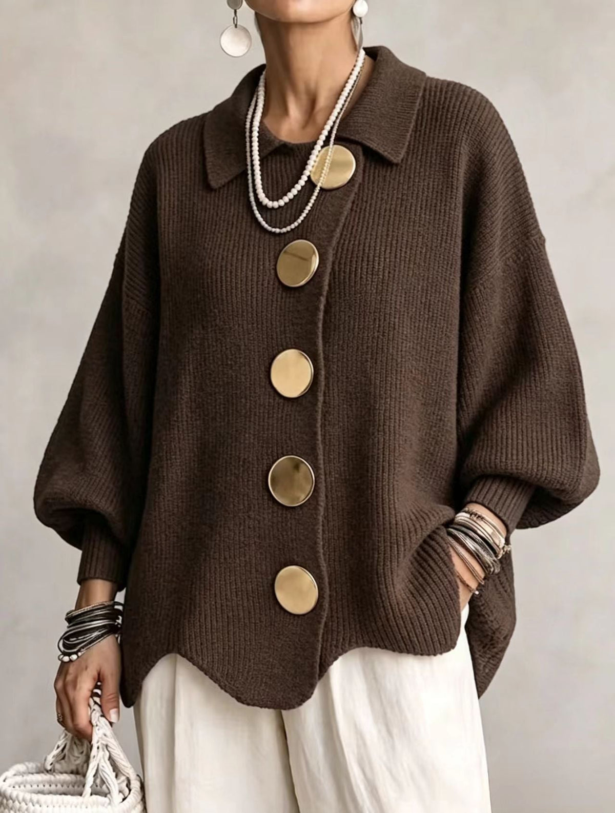 Valentina | Cárdigan Oversize con Botones Dorados
