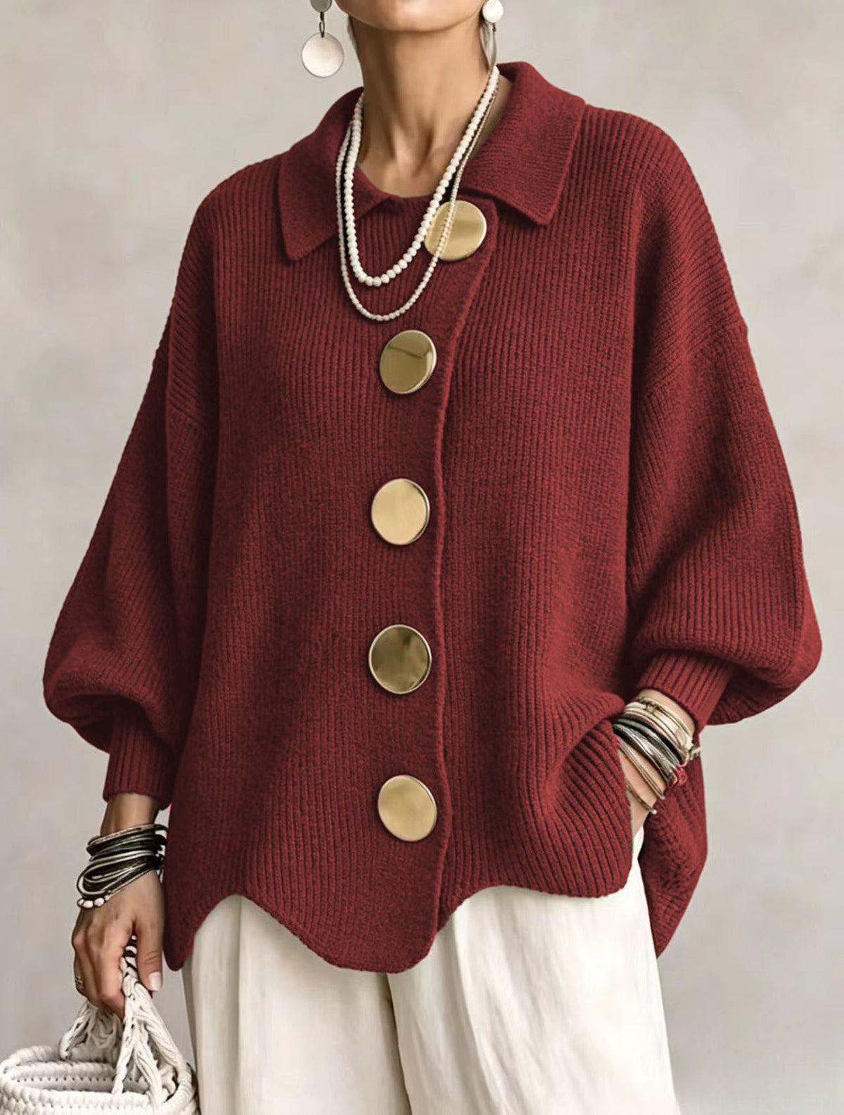 Valentina | Cárdigan Oversize con Botones Dorados