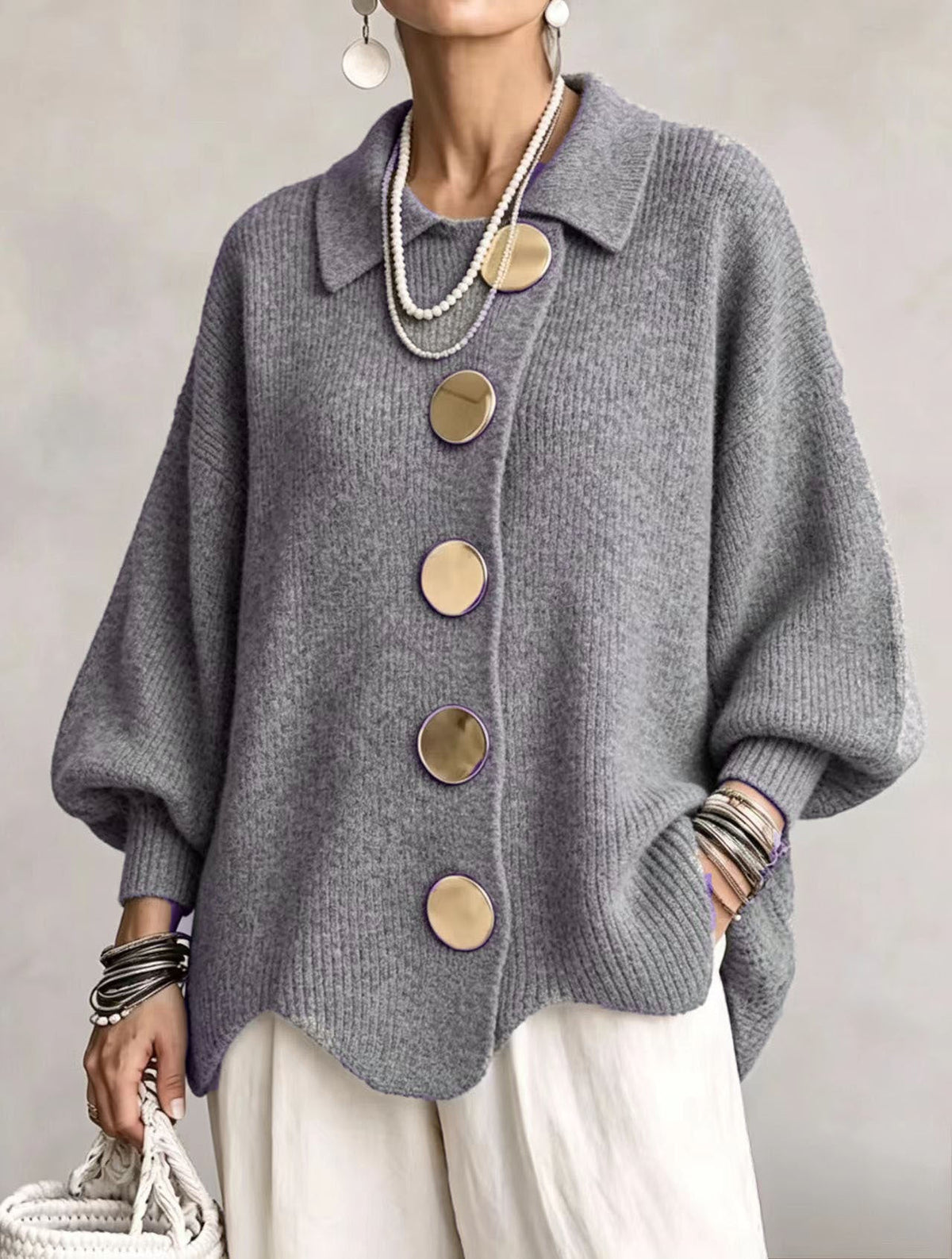 Valentina | Cárdigan Oversize con Botones Dorados