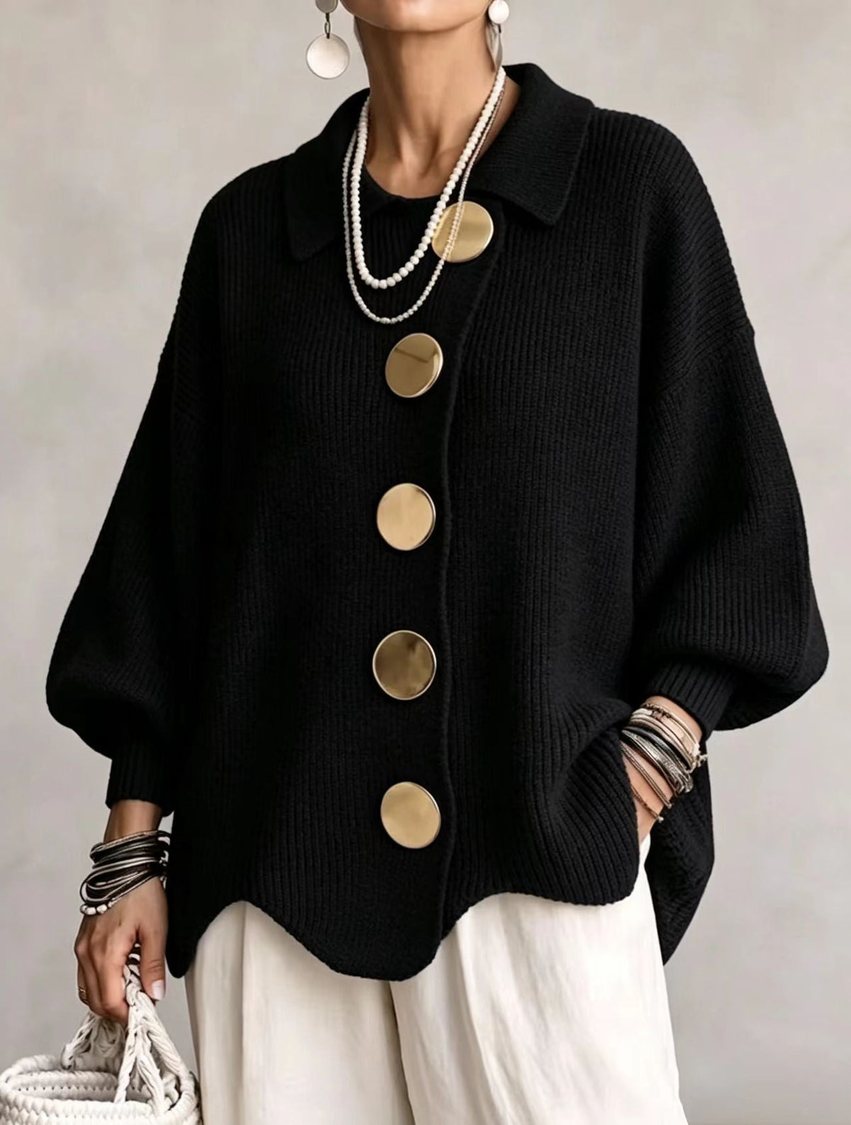 Valentina | Cárdigan Oversize con Botones Dorados