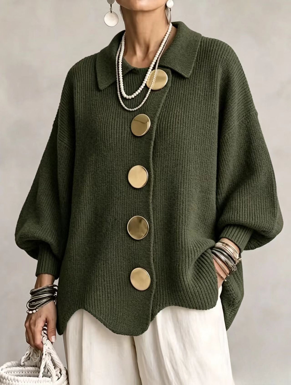 Valentina | Cárdigan Oversize con Botones Dorados