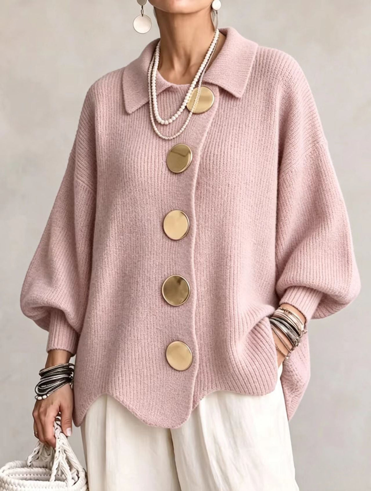 Valentina | Cárdigan Oversize con Botones Dorados