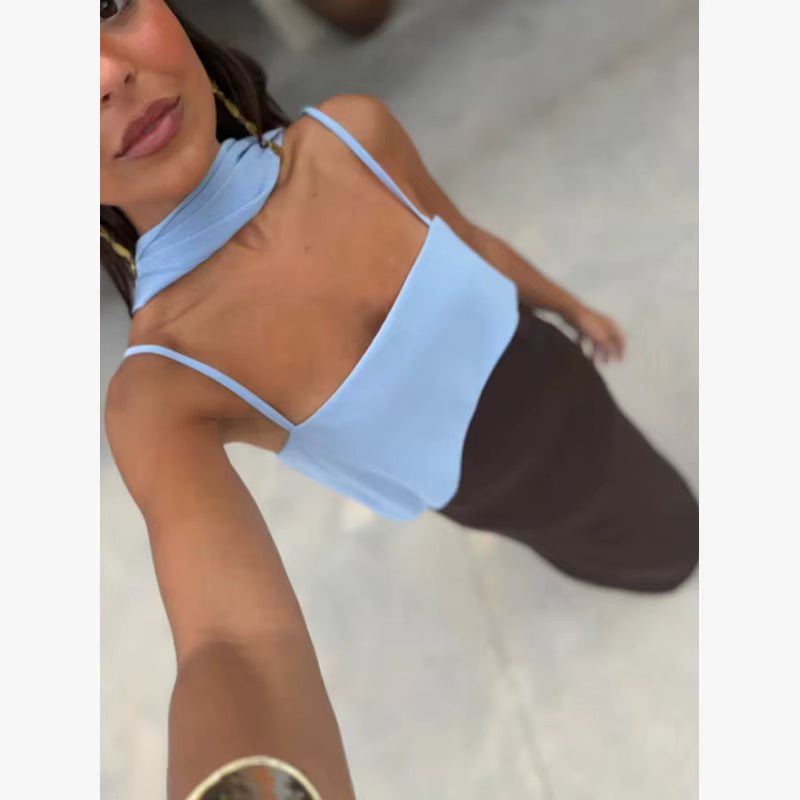 Naia Vestido Maxi Bicolor con Pañuelo