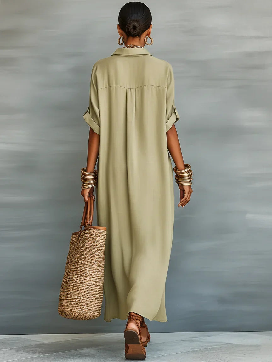 Vestido Largo Minimalista Verde Oliva
