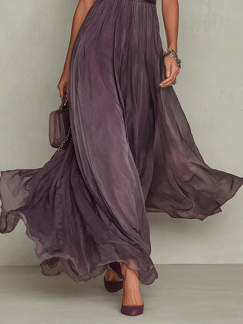 Fabiola Vestido Maxi de Chiffon con Escote Abertura Morado