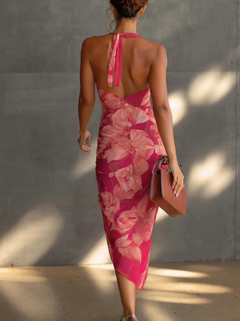 Marina Vestido Bodycon Sin Mangas con Estampado Floral Fucsia