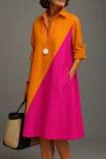Vestido Midi Camisero Bicolor