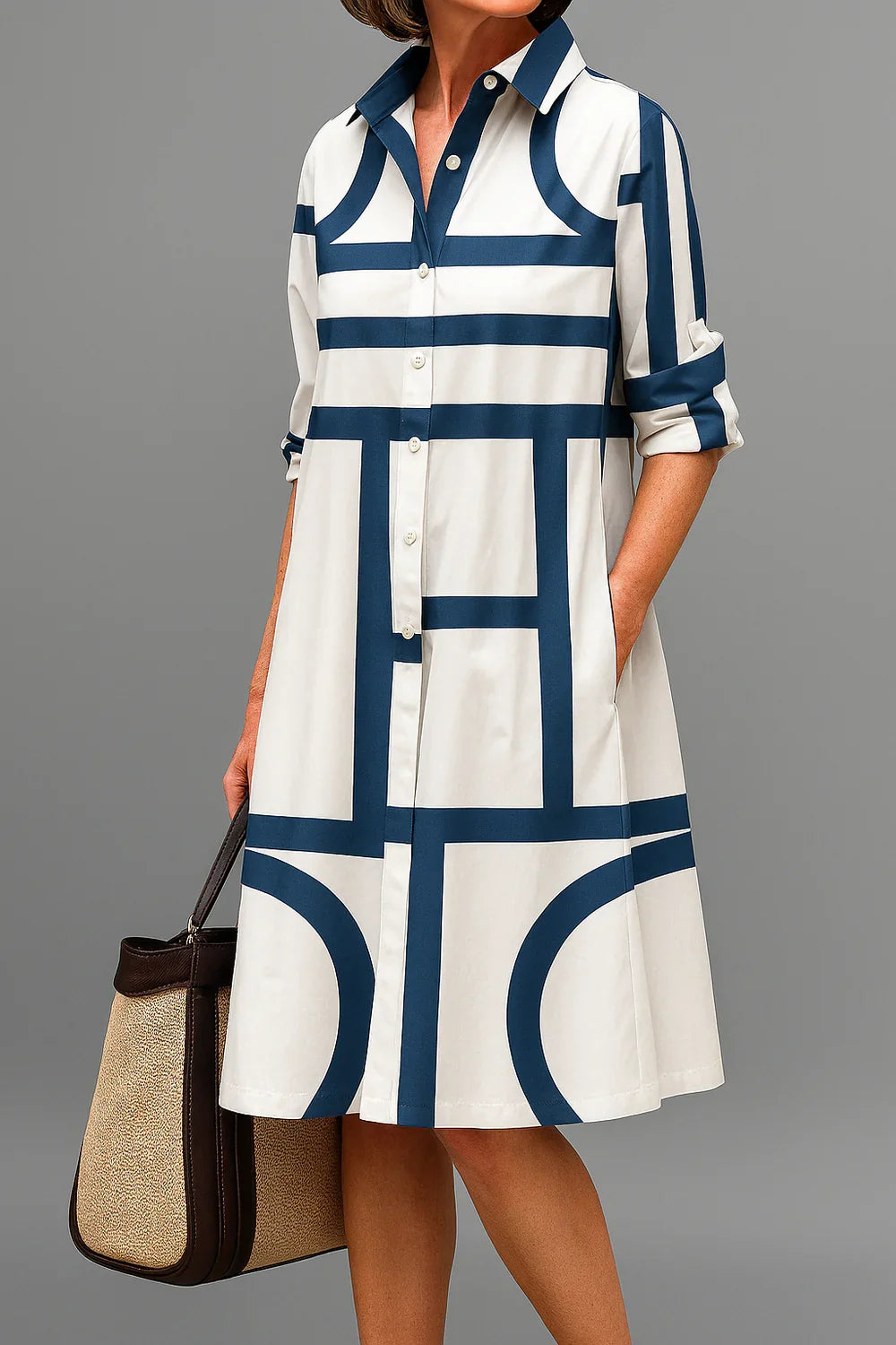 Vestido Midi Camisero Geométrico