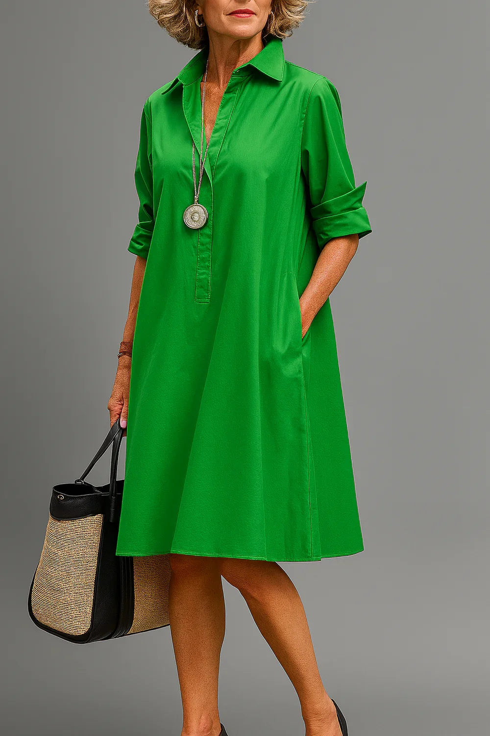 Vestido Midi Camisero Verde