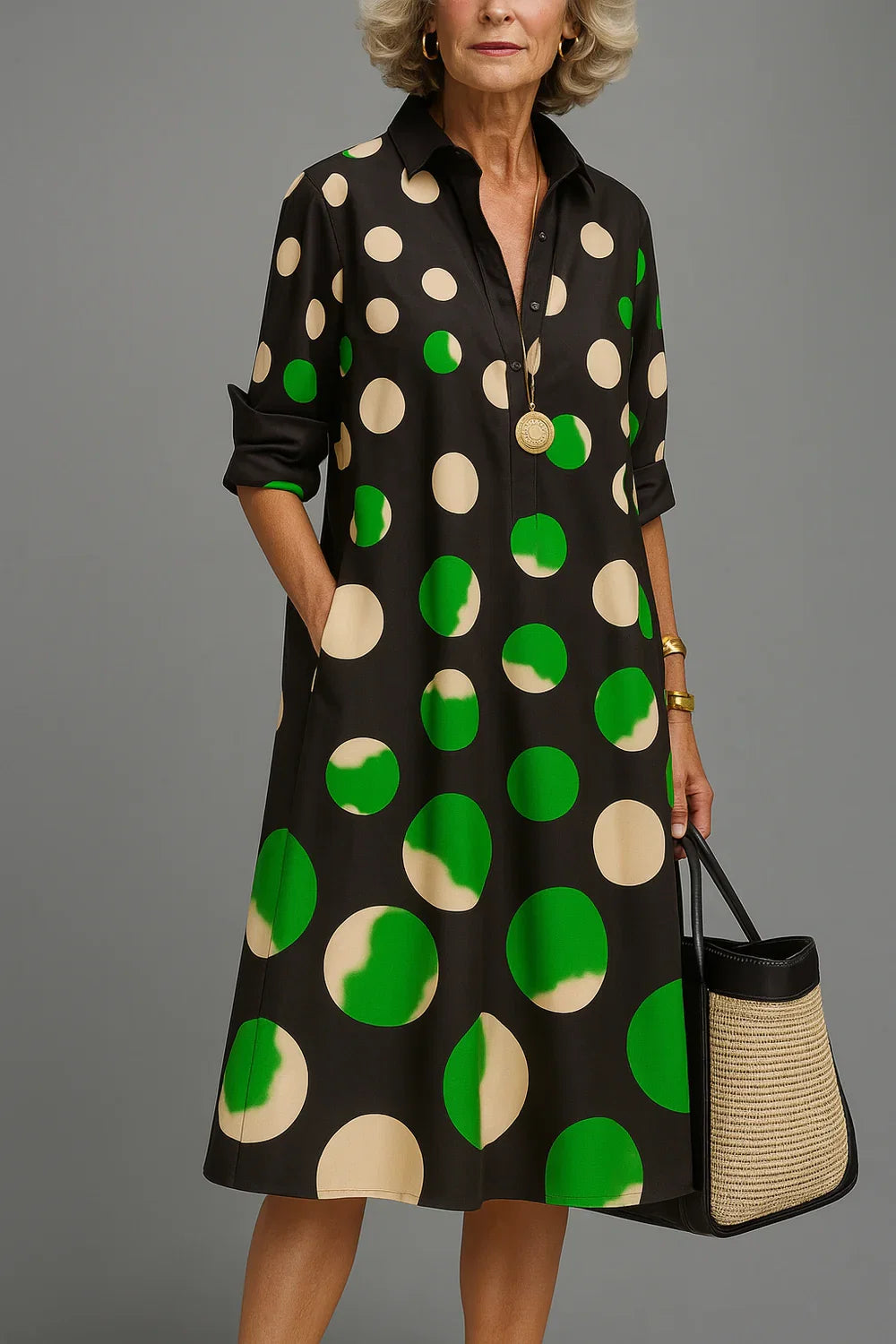 Vestido Midi Camisero de Lunares