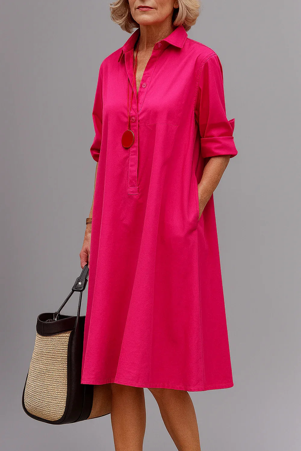 Vestido Midi Camisero Rosa
