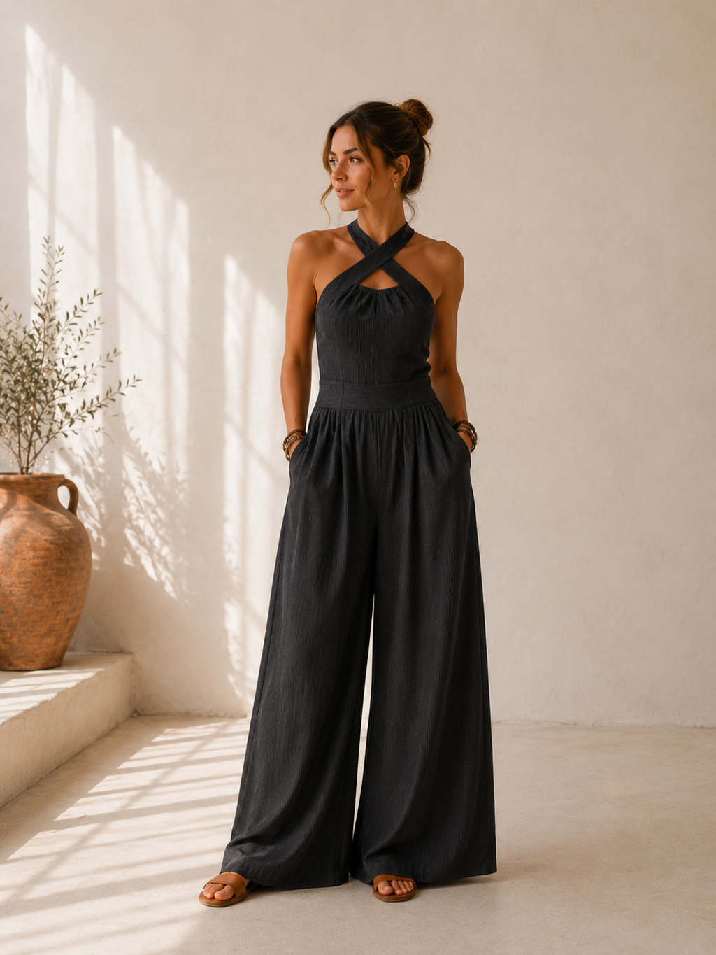 Bianca™ | Mono de Lino y Algodón con Escote Cruzado Elegante