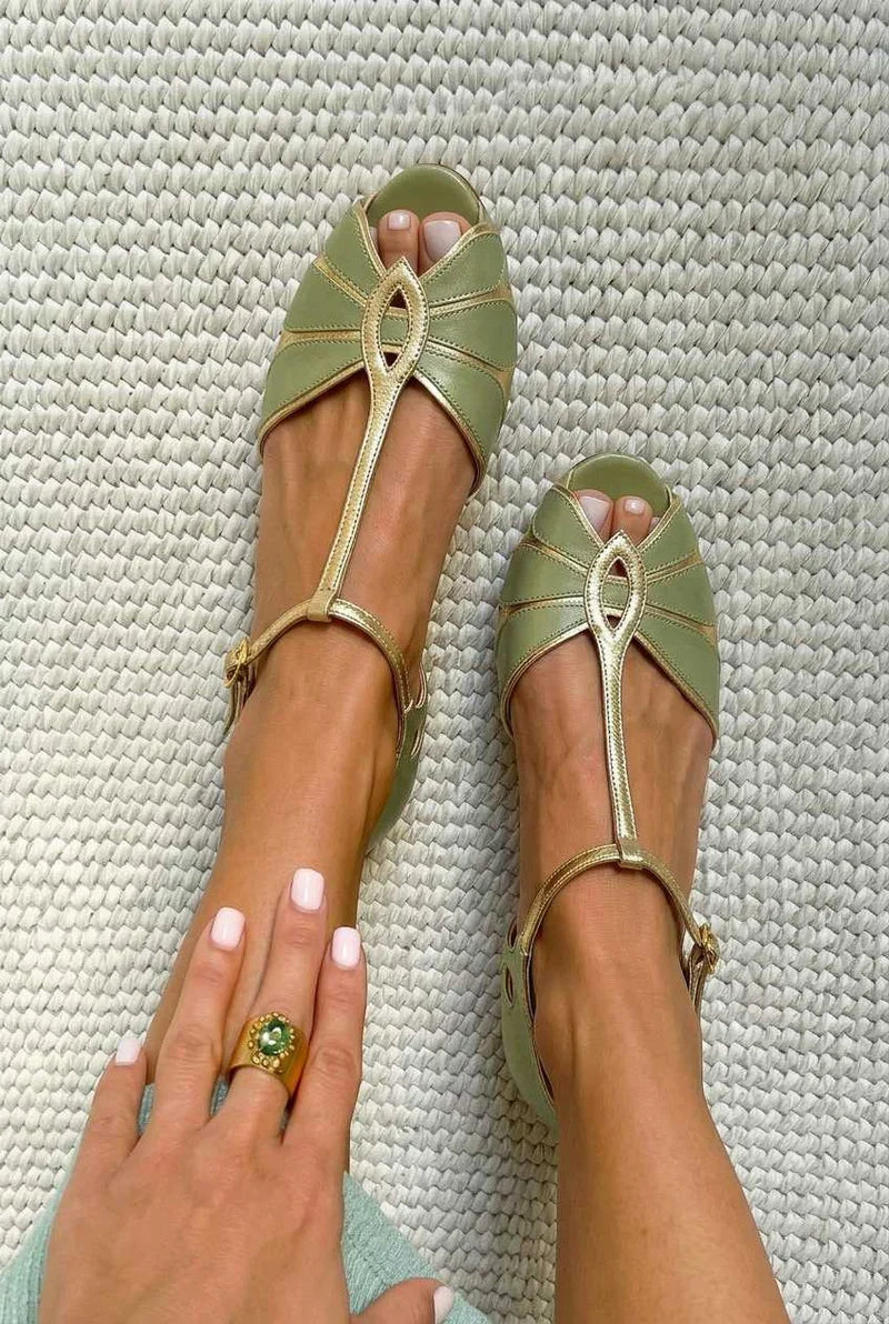 Estela Zapatos con Tacón Ancho y Correa en T
