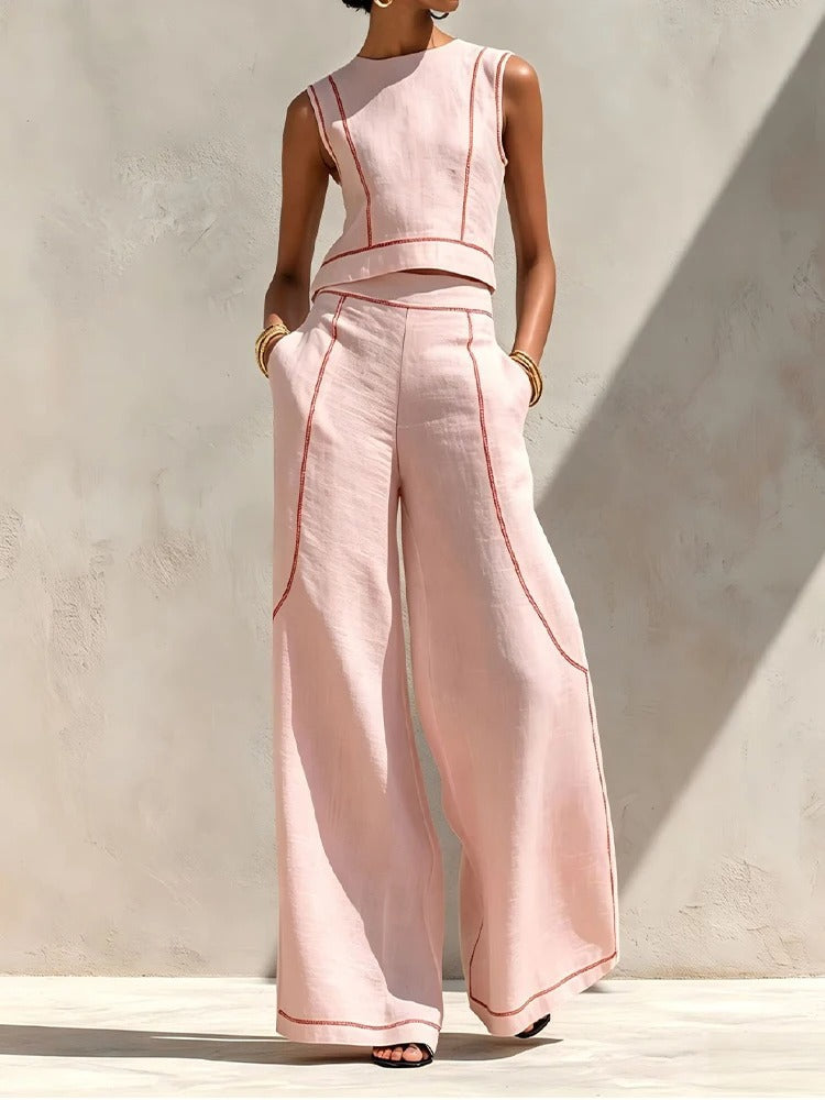 Inés Conjunto de Dos Piezas con Pantalón Palazzo y Detalles en Contraste