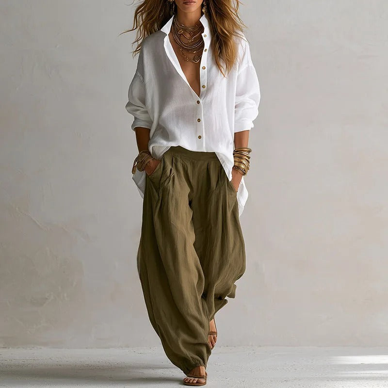 Aitana Conjunto Fluido de Camisa y Pantalón Ancho