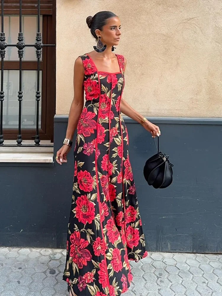 Valeria Vestido Maxi Floral con Escote Cuadrado