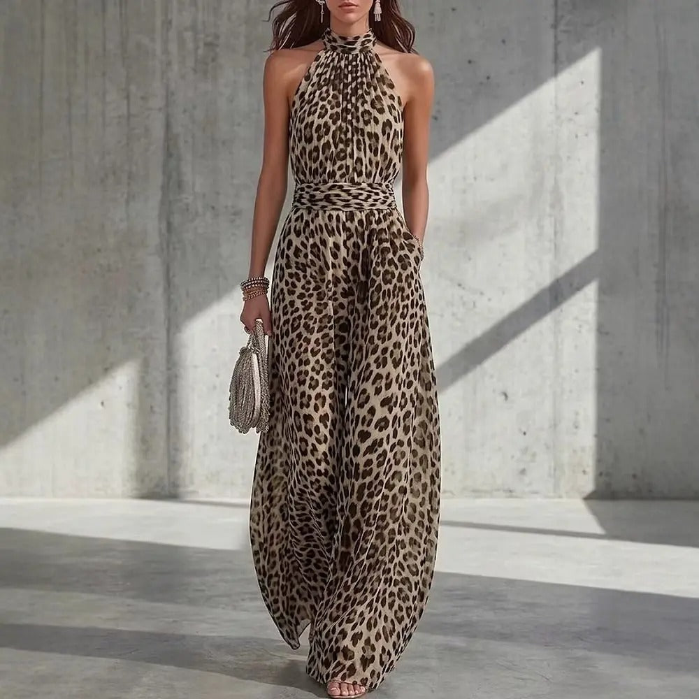 Adriana Mono Halter con Estampado Leopardo y Pantalón Ancho