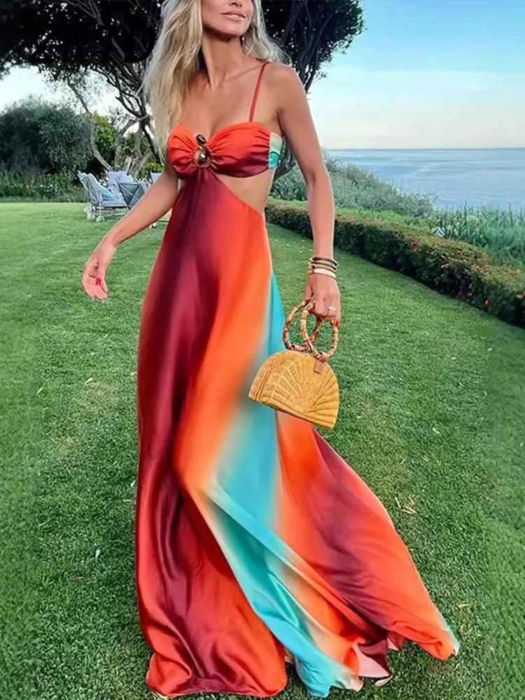 Zahara Vestido Maxi Satinado Degradado con Aberturas