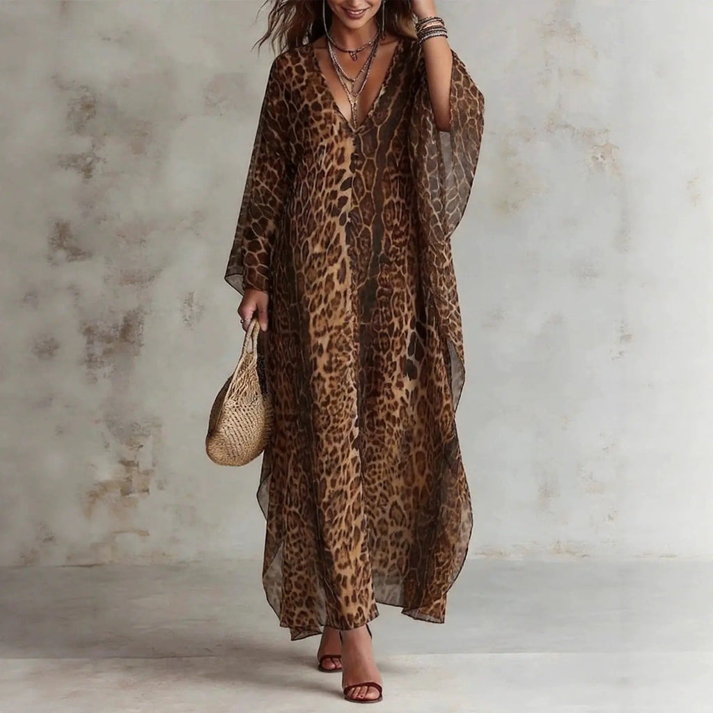 Sabina Vestido Kaftán Largo con Estampado Animal