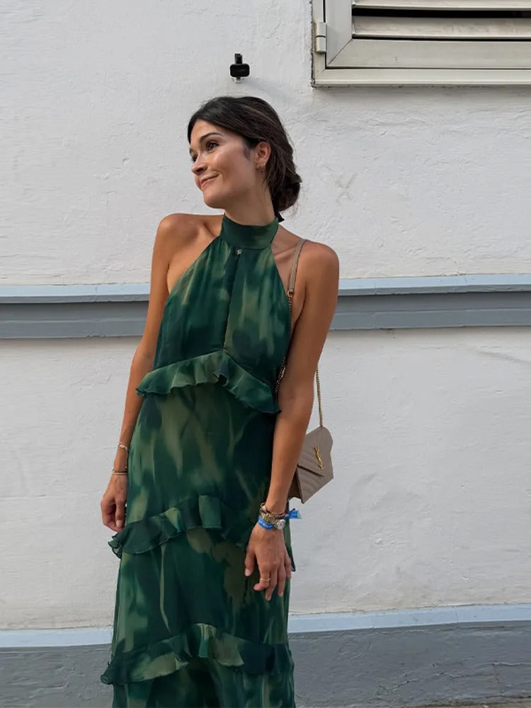 Aitana Vestido Maxi Halter con Volantes