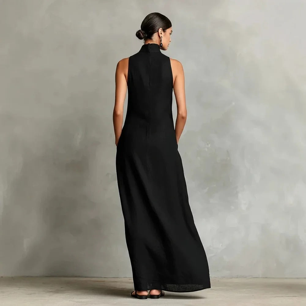 Marina Vestido Largo Holgado sin Mangas con Cuello Alto