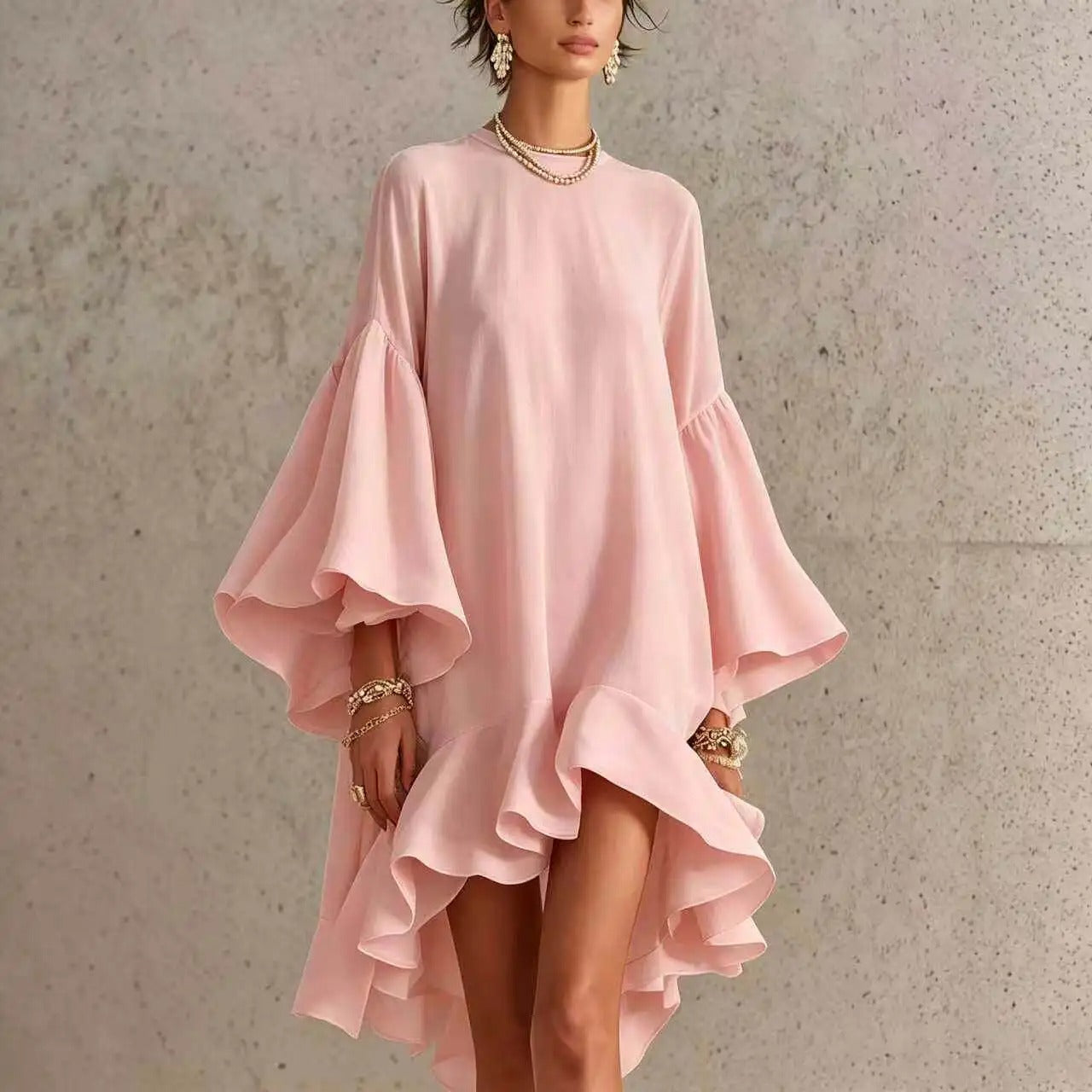 Amelia Vestido Elegante con Volantes y Dobladillo Asimétrico