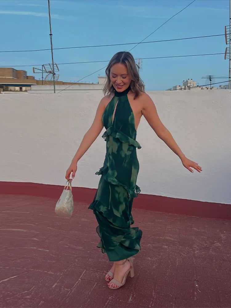 Aitana Vestido Maxi Halter con Volantes